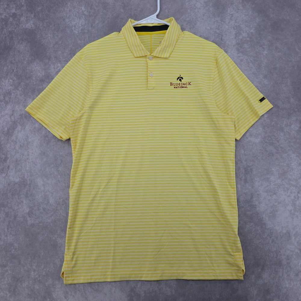 Nike Tiger Woods Golf Polo Shirt Mens Small Bluejack National Yellow Striped